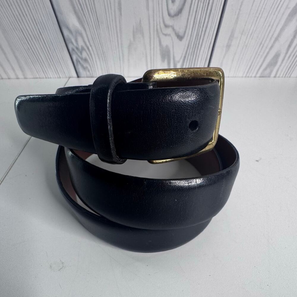 Vintage Lands’ End Leather Belt Made in USA Black Solid Brass  Buckle Size 36